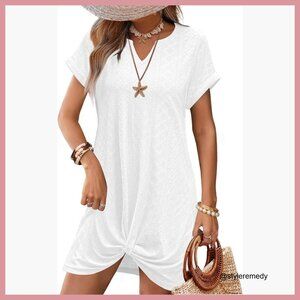 Eyelet Twisted Knot V-Neck Casual Summer Dress Polyester Spandex